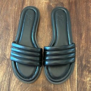 J Crew black leather slide
